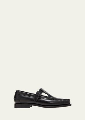 Alber Leather T-Strap Buckle Loafers