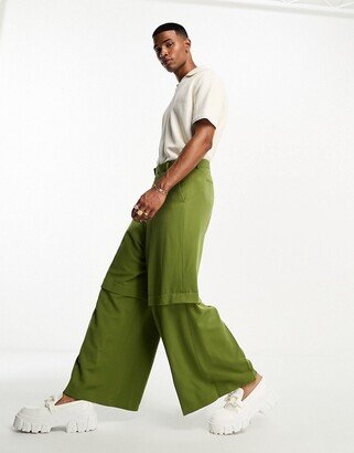 smart extreme wide two layer wide leg pants in green