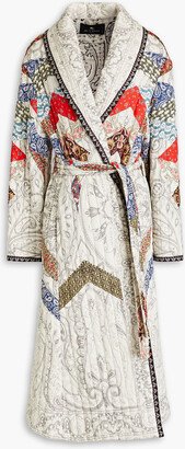 Patchwork-effect quilted cotton coat