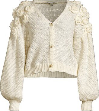 STELLAH Flower-Detail Knit Button-Front Cardigan