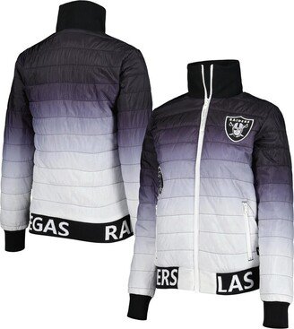 Women's The Wild Collective Black, Silver Las Vegas Raiders Color Block Full-Zip Puffer Jacket - Black, Silver