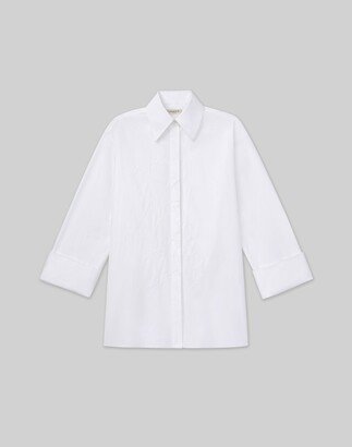 Plus Size Eastern Rose Embroidered Organic Cotton Poplin Oversized Shirt