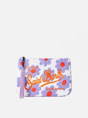 Parisienne Terry Pochette With Violet And Orange Daisy Print