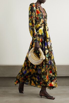 Meera Gathered Floral-print Metallic Fil Coupé Silk-blend Maxi Dress - Multi