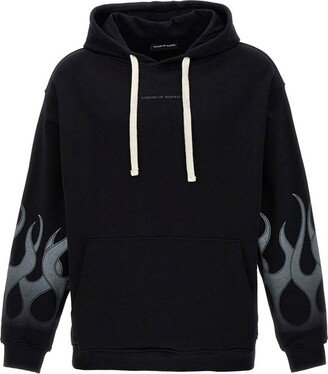 Flame Printed Drwatring Hoodie