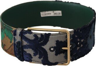 Green Jacquard Embroid Leather Gold Metal Buckle Women's Belt