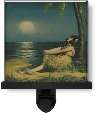 Hawaii Dreams Vintage Style Hula Girl in Moonlight Glass Photo Night Light, Decorative Lights