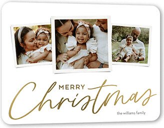 Holiday Cards: Bold Collage Holiday Card, White, Gold Foil, 5X7, Christmas, Pearl Shimmer Cardstock, Rounded