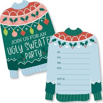 Big Dot of Happiness Colorful Christmas Sweaters - Shaped Fill-In Invitations - Ugly Sweater Holiday Party Invitation Cards with Envelopes - Set of 12