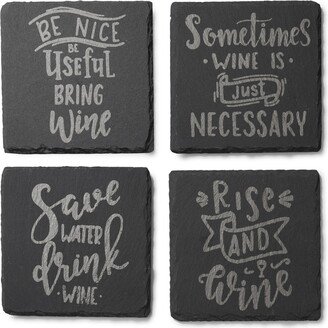 4 X 4 Wine is Necessary Slate Coasters Square Set, 4 Piece