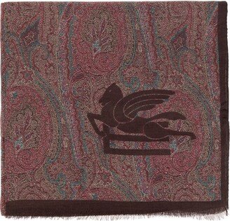 Paisley-Printed Logo Detailed Frayed Scarf-AA