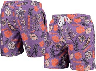 Wes & Willy Men's Purple Clemson Tigers Vintage-Like Floral Swim Trunks