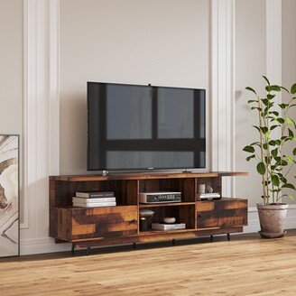 GREATPLANINC TV Stand with Storage,Entertainment Center for Media Wooden TV Console, Walnut