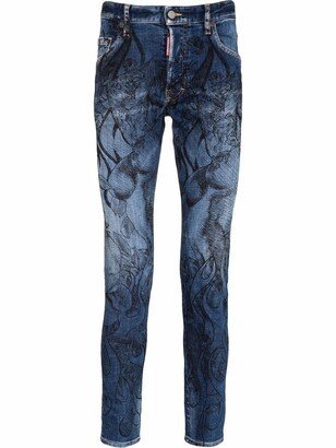 Floral-Print Bleached-Effect Skinny Jeans