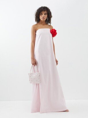 Karan Rose-appliqué Cotton-blend Gown