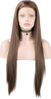 Unique Bargains Long Straight Hair Lace Front Wigs for Women with Wig Cap 24 Dark Brown 1PC