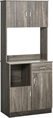 HOMCOM Modern Kitchen Buffet with Hutch Pantry Storage, Microwave Counter, 2 Cabinets, and Adjustable Shelves, Gray