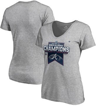 Women's Heather Gray Atlanta Braves 2021 World Series Champions Locker Room Plus Size V-Neck T-Shirt