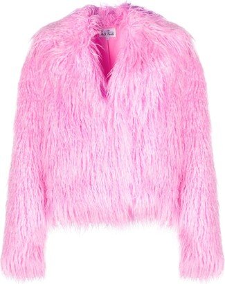 Notched-Collar Faux Fur Jacket