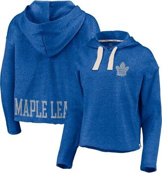 Women's Branded Heathered Royal Toronto Maple Leafs Cropped Raw Edge Pullover Hoodie