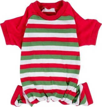 Leveret Dog Cotton Pajama Striped Red White and Green - Red White Green