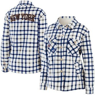 Women's Wear by Erin Andrews Oatmeal New York Islanders Plaid Button-Up Shirt Jacket