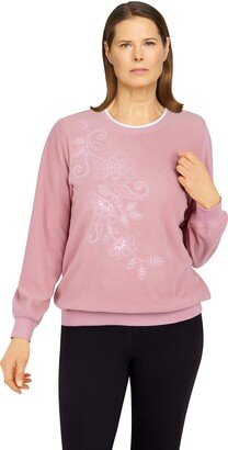 Womens Petite Asymmetric Floral Pullover