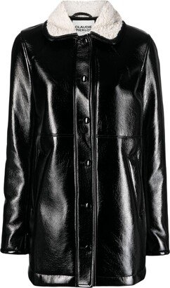 Faux-Fur Collar Faux-Leather Coat