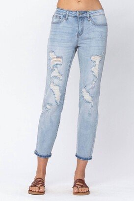 Judy Blue Destroyed Boyfriend Jean In Light Denim