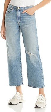 Angela High Rise Ripped Ankle Jeans in Distressed Light Wash