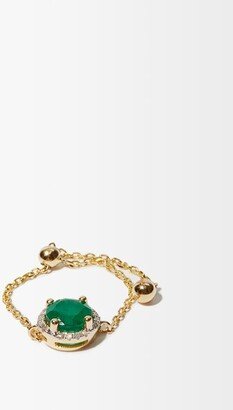 May Diamond, Emerald & 14kt Gold Chain Ring