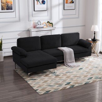 GEROJO Black Modern Velvet Sectional Sofa with Removable Covers, Metal Legs, and Compressed Cushions, Left Hand Facing Chaise Included