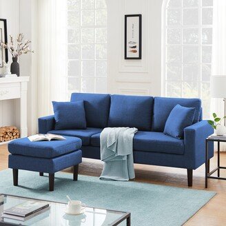 RASOO Reversible Sectional Sofa with Ottoman, L-Shape Solid Wood Frame