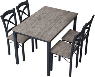 IGEMAN 5-Piece Natural Wood Grain Dining Table Set with 4 X-back Chairs for Country House City Apartment Dining Room
