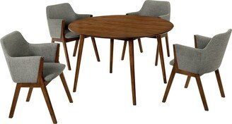 5 Piece Dining Set with Side Chairs and Angled Legs, Gray and Brown