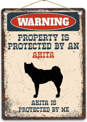 Akita Metal Sign, Funny Warning Dog Rustic Retro Weathered Distressed Plaque, Gift Idea
