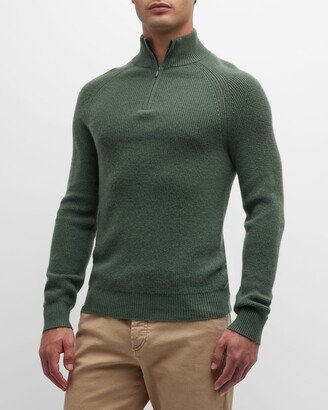 Men's Cashmere Waffle Knit Quarter-Zip Sweater