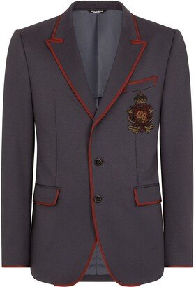 Virgin Wool-Blend Patch-Detail Blazer