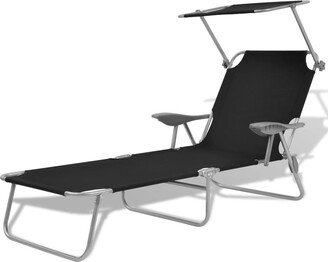 Sun Lounger with Canopy Steel Black