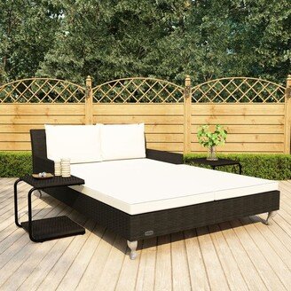 2-Person Patio Sun Bed with Cushions Poly Rattan Black - 78.7 x 52 x 28