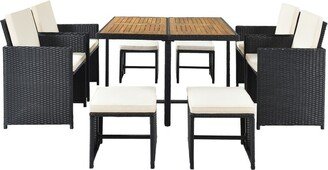 GEROJO 9-Pieces Patio All-Weather PE Wicker Dining Table Set with Wood Tabletop