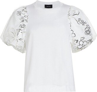 Sequined Tulle Puff-Sleeve T-Shirt