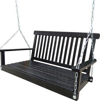 Front Porch Swing with Armrests, Wood Bench Swing with Hanging Chains