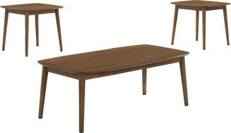 Lexi 3 Piece Coffee and End Table Set, Walnut Brown Wood, Flared Legs