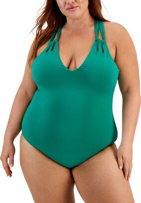 Plus Size Color Code Double-Strap One-Piece Swimsuit