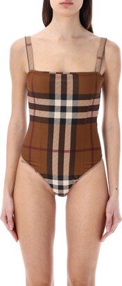 Check-Printed One-Piece Stretch Swimsuit