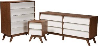 3pc Hildon Two-Tone Wood Storage Set White/Walnut Brown