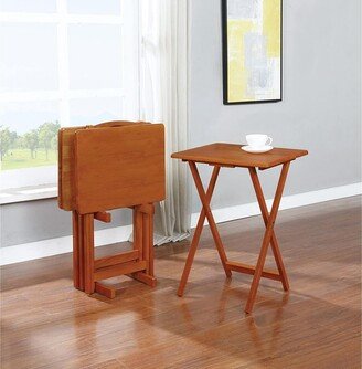 Avondale Solid Wood Traditional Golden Brown 4-piece Tray Table Set with Stand