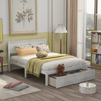 GEROJO Full Size Platform Bed with Headboard, Under-Bed Drawer