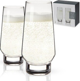 Weighted Stemless Champagne Flutes Glass with Footed Base - Modern Crystal Flute Glasses - 9.5 Oz Set of 2, Clear